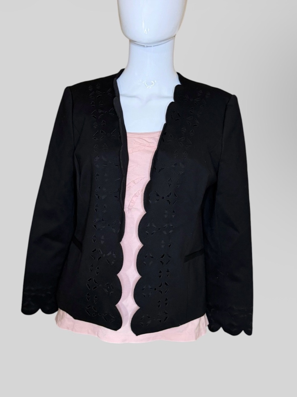 Banana Republic Black Scalloped Laser-Cut Open Blazer